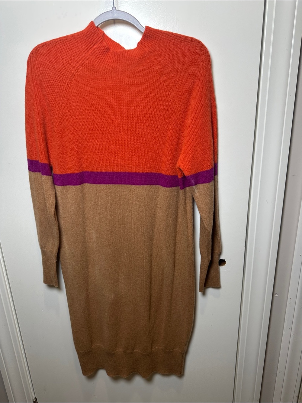 Colorblock Midi Sweater Dress in Orange, Purple & Tan cashmere  (100)